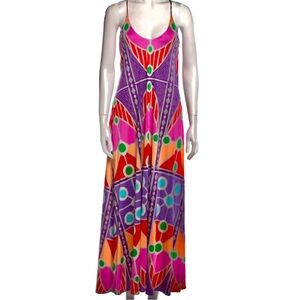MARA HOFFMAN XS Silk Halter Maxi Dress Mexico Vacation Tropical Colorful